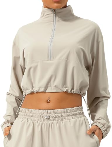 SEAUR Sportjacke Damen Dünn Locker Kurze Laufjacke Schnelltrocknend Atmungsaktiv Sweatjacke Stehkragen Outdoor Trainingsjacke Sommer Sport Sonnenschutz Leicht 1/2 Zip Jacke - M von SEAUR