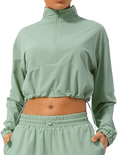 SEAUR Sportjacke Damen Dünn Locker Kurze Laufjacke Schnelltrocknend Atmungsaktiv Sweatjacke Stehkragen Outdoor Trainingsjacke Sommer Sport Sonnenschutz Leicht 1/2 Zip Jacke - M von SEAUR