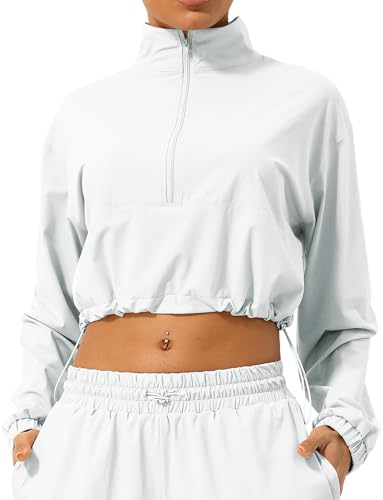 SEAUR Sportjacke Damen Dünn Locker Kurze Laufjacke Schnelltrocknend Atmungsaktiv Sweatjacke Stehkragen Outdoor Trainingsjacke Sommer Sport Sonnenschutz Leicht 1/2 Zip Jacke - M von SEAUR