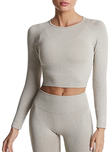 SEAUR Sports Crop Top für Damen Langarm Laufshirt Bauchfrei Elastische Sportswear von SEAUR