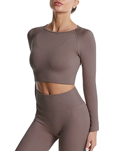 SEAUR Sports Crop Top für Damen Langarm Laufshirt Bauchfrei Elastische Sportswear von SEAUR