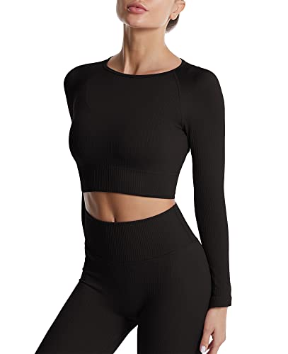 SEAUR Sports Crop Top für Damen Langarm Laufshirt Bauchfrei Elastische Sportswear von SEAUR