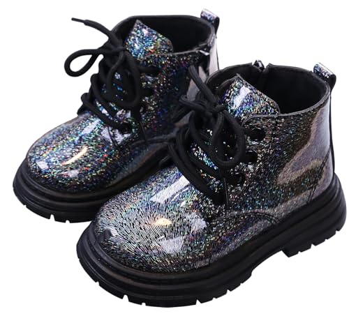 SEAUR Stiefel Knöchel Mädchen Mädchen Schwarze Schnürstiefel Seitlichem Reißverschluss Stiefel Kinder Mädchen Stiefel mit Niedrigem Absatz 24 EU von SEAUR