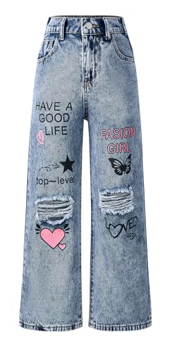 SEAUR Straight Leg Jeans Mädchen Baggy Hosen Casual Ripped Jeans Mädchen Mode Hosen Kinder Denim Jeanshose 11-12 J von SEAUR
