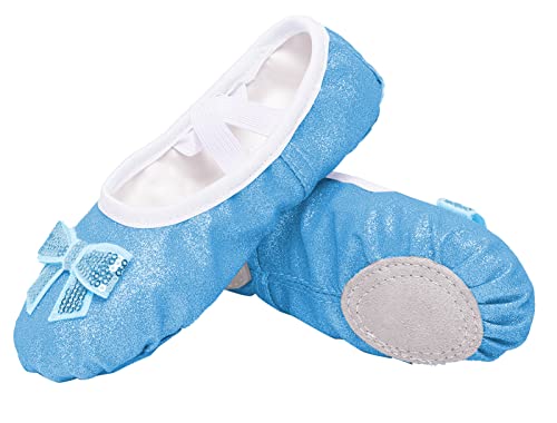 SEAUR Tanzschuhe Mädchen Ballett Pailleten Glitzer Ballettschuhe Ledersohle Ballettschläppchen für Kinder - Blau - 28 EU von SEAUR