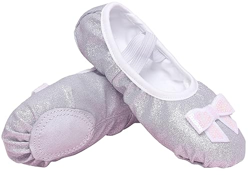 SEAUR Tanzschuhe Mädchen Ballett Pailleten Glitzer Ballettschuhe Ledersohle Ballettschläppchen für Kinder - Silber - 31 EU von SEAUR