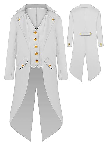 SEAUR Teenager Jungen Mittelalter Gothic Mantel Steampunk Frack Jacke Weiß Cosplay Karneval Fasching Halloween Kostüm für Kinder 165 von SEAUR