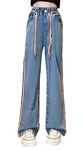 SEAUR Teenager Mädchen Jean Hosen High Waist Stretch Denim Jeans Y2K Weites Bein Baggy Bootcut Jeanshose Gummibund Cargohose Lang 158/164 (13-15 Jahre) von SEAUR