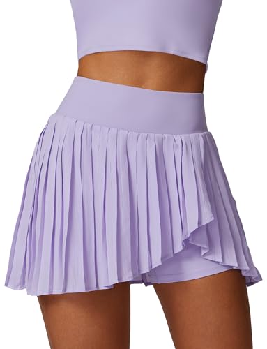 SEAUR Tennis Rock Damen Sport Skort Plissiert Tennisrock Golfrock mit Hose Tasche Sportrock Laufrock Workout Running Minirock - L von SEAUR