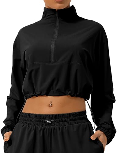 SEAUR Trainingsjacke Damen Locker Kurze Sweatjacke Sport Outdoor Laufjacke Schnelltrocknend Atmungsaktiv Sportjacke Leicht Dünn 1/2 Zip Stehkragen Jacke Sonnenschutz Sommer -L von SEAUR