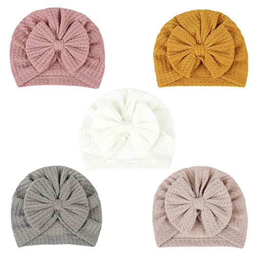 SEAUR Turban Neugeborene Baby Mütze Baumwolle Weich Stretch Beanie Hut Mädchen Jungen 0-12 Monate Newborn Turbanmützen Stirnband Babymütze - 5 Stück C von SEAUR