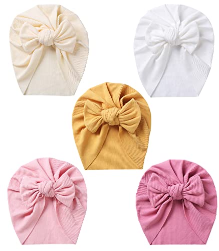 SEAUR Turban Neugeborene Baby Mütze Baumwolle Weich Stretch Beanie Hut Mädchen Jungen 0-12 Monate Newborn Turbanmützen Stirnband Babymütze - 5 Stück K von SEAUR