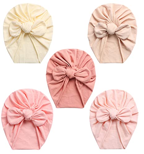 SEAUR Turban Neugeborene Baby Mütze Baumwolle Weich Stretch Beanie Hut Mädchen Jungen 0-12 Monate Newborn Turbanmützen Stirnband Babymütze - 5 Stück T von SEAUR