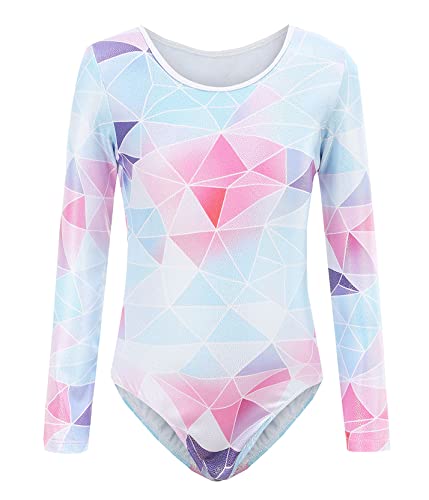 SEAUR - Turnanzug Mädchen Gymnastikanzug Langarm Kinder Trikot Gymnastik Klassisch Tanzen Kleidung Ballet Trikotanzug Weiß Geometrische Muster 130-140CM von SEAUR