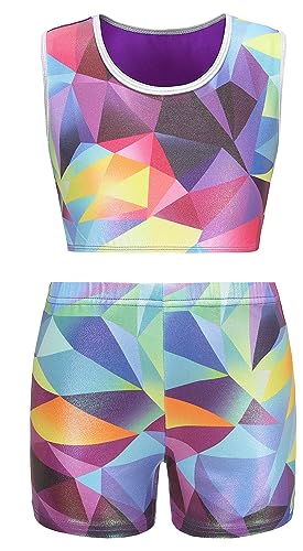 SEAUR Turnanzug Mädchen Turnen Trikot Gymnastik Gymnastikanzug mit Shorts Haarband Kinder Ballet Trikotanzug Ärmellos Klassisch Tanzen Kleidung 9-10 Jahre von SEAUR