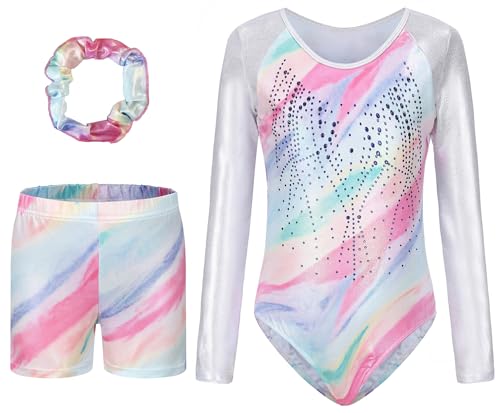 SEAUR Turnanzug Mädchen Turnshorts Haarband Set Langarm Gymnastikanzug Kinder Turnen Shorts Trikot Gymnastik Tanzen Kleidung 11-12 Jahre von SEAUR