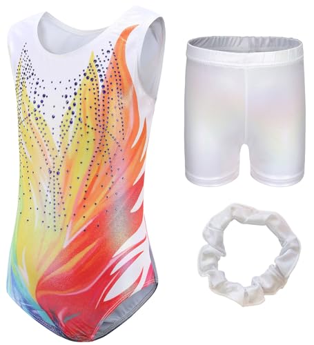 SEAUR Turnanzug Mädchen mit Hose Ärmellos Gymnastikanzug Kinder Turnshorts Haarband Set Gymnastik Trikot Turnen Tanzen Kleidung 11-12 Jahre von SEAUR