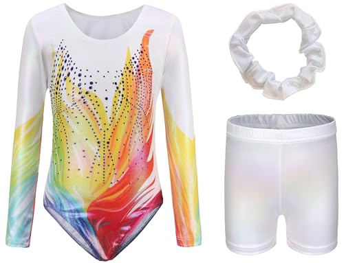 SEAUR Turnanzug Mädchen mit Hose Langarm Gymnastikanzug Kinder Turnshorts Haarband Set Gymnastik Trikot Turnen Tanzen Kleidung 11-12 Jahre von SEAUR