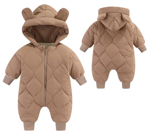 SEAUR Unisex Neugeborenen Schneeanzug Kleinkind Winter Overall Baby All In One Winteranzug Kapuzenpulli Strampler Jumpsuit Warm Kuschelig Braun 3-6 Monate von SEAUR