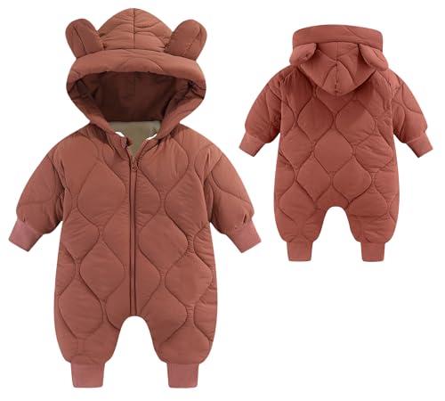SEAUR Warm Winter Baby Strampler mit Kapuze Baby Wintermäntel Outfit Schneeanzug Spieler Body Jumpsuit Kleinkind Dicke Jacke Outwear Rot 3-6 Monate von SEAUR