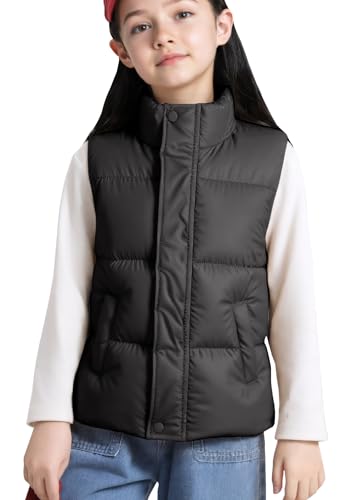 SEAUR Weste Kinder Mädchen Stehkragen Pufferweste PU Steppweste Leichte Wasserabweisende Ärmellose Jacke für Frühling Herbst Winter - 7-8 Jahre von SEAUR