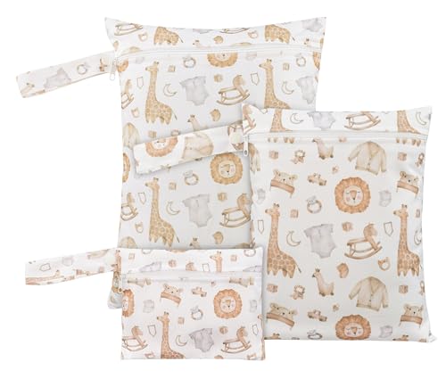 SEAUR Wet Bag 3 Stück wasserdichte Windeltasche Wickeltasche Organizer Nassbeutel Windeln Organizer Beutel mit Reißverschluss Weiße Giraffe von SEAUR