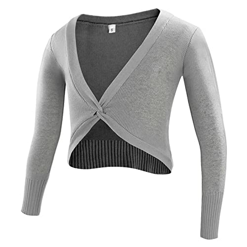 SEAUR Wickeljacke Mädchen Tanz Ballettjacke Langarm Strickjacke Ballett Gymnastik Yoga Bolero Tanzpullover Top - A Grau - L von SEAUR