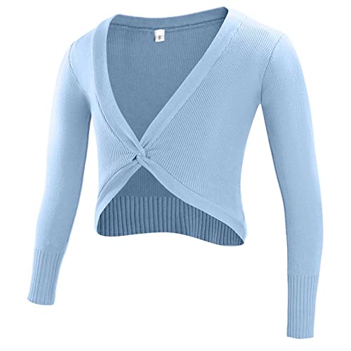 SEAUR Wickeljacke Mädchen Tanz Ballettjacke Langarm Strickjacke Ballett Gymnastik Yoga Bolero Tanzpullover Top - A Hellblau - L von SEAUR