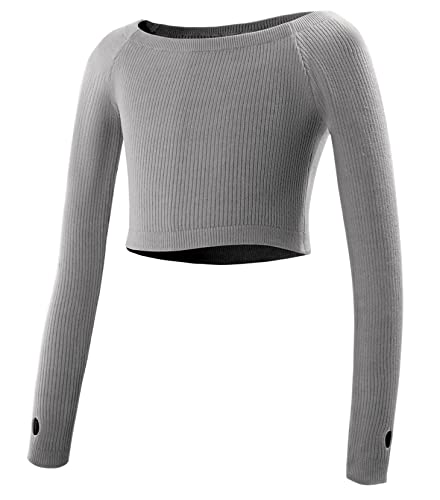 SEAUR Wickeljacke Mädchen Tanz Ballettjacke Langarm Strickjacke Ballett Gymnastik Yoga Bolero Tanzpullover Top - B Grau - L von SEAUR