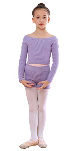 SEAUR Wickeljacke Mädchen Tanz Ballettjacke Langarm Strickjacke Ballett Gymnastik Yoga Bolero Tanzpullover Top - E Lila Set - L von SEAUR