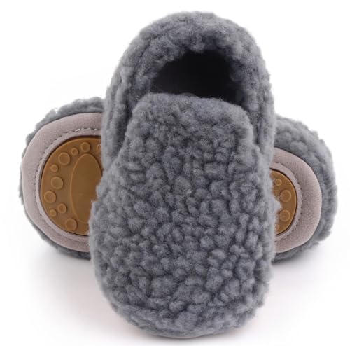 SEAUR Winter Babyschuhe 0-18 Monate Neugebohrene Schuhe Lauflernschuhe Kleinkind Krabbelschuhe Fleece Plüsch Futter Winterschuhe Turnschuhe Sneaker - 6-12 Monate - Dunkelgrau von SEAUR