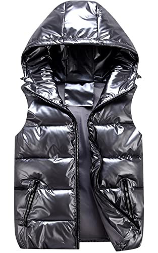 SEAUR Winter Kapuzenweste Daunenweste Jungen Mädchen Weste Outdoor Winddicht Leicht Pufferweste für Kinder Grau - 120-130 von SEAUR