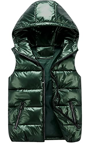 SEAUR Winter Kapuzenweste Daunenweste Jungen Mädchen Weste Outdoor Winddicht Leicht Pufferweste für Kinder Grün - 120-130 von SEAUR