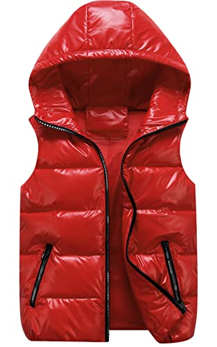 SEAUR Winter Kapuzenweste Daunenweste Jungen Mädchen Weste Outdoor Winddicht Leicht Pufferweste für Kinder Rot - 150-160 von SEAUR