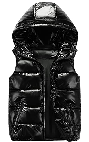 SEAUR Winter Kapuzenweste Daunenweste Jungen Mädchen Weste Outdoor Winddicht Leicht Pufferweste für Kinder Schwarz - 150-160 von SEAUR