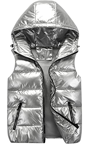 SEAUR Winter Kapuzenweste Daunenweste Jungen Mädchen Weste Outdoor Winddicht Leicht Pufferweste für Kinder Silber - 120-130 von SEAUR