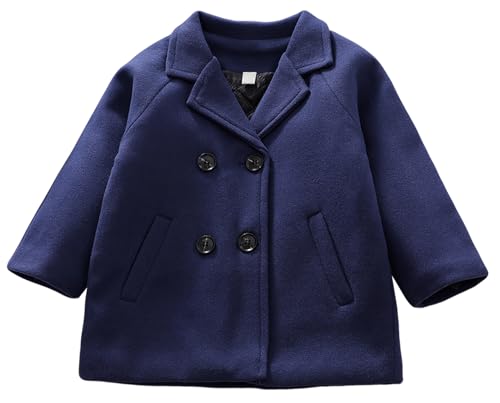 SEAUR Wollmantel Kinder Jungen Mädchen 1-6 Jahre Warm Knöpfe Trenchcoat Frühling Herbst Übergangsjacke Winterjacke - 130(122/128) von SEAUR