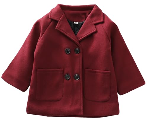 SEAUR Wollmantel Kleinkind Jungen Mädchen 1-6 Jahre Frühling Herbst Mantel Warm Knöpfe Trenchcoat Übergangsjacke Winterjacke - 90(80/86) von SEAUR