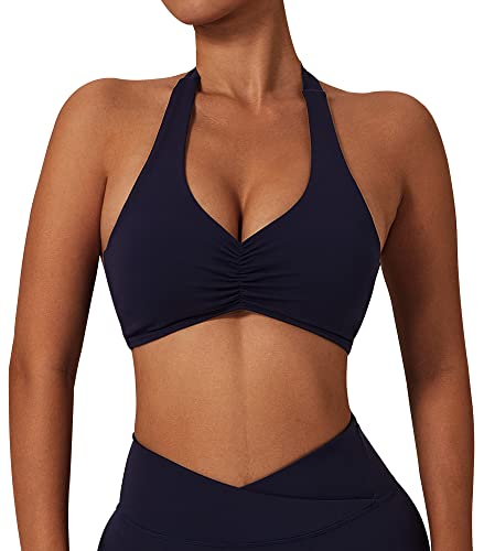 SEAUR Workout BH für Damen Gepolstert Running BH mit Twist Design Atmungsaktiv Kreuz Rücken Comfort BH für Yoga Seilchenspringen Blau 3 M von SEAUR