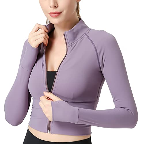 SEAUR Yoga Oberteil Damen Langarm Frauen Fitness Zip Jacke Laufjacke Langarm Yoga Leichte Atmungsaktiv Sweatjacke Sportjacke Trainingsanzug Kleidung Lila von SEAUR