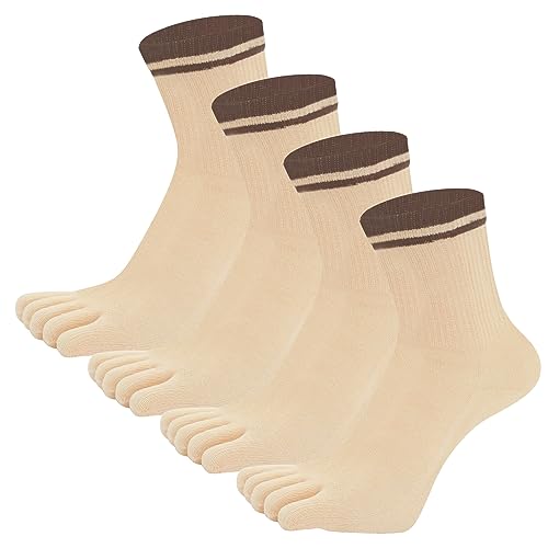 SEAUR Zehensocken Damen Baumwolle Fünf Finger Socken Beige Sneaker Socken Atmungsaktiv Kurz Socken Sportsocken Laufsocken 4 Paar 36-42 von SEAUR