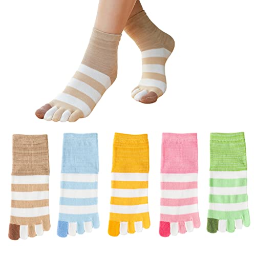 SEAUR Zehensocken Damen Bunt Fünf Finger Socken Baumwolle Sneaker Socken Weiß Streifen Atmungsaktiv 5 Paar 36-42 von SEAUR