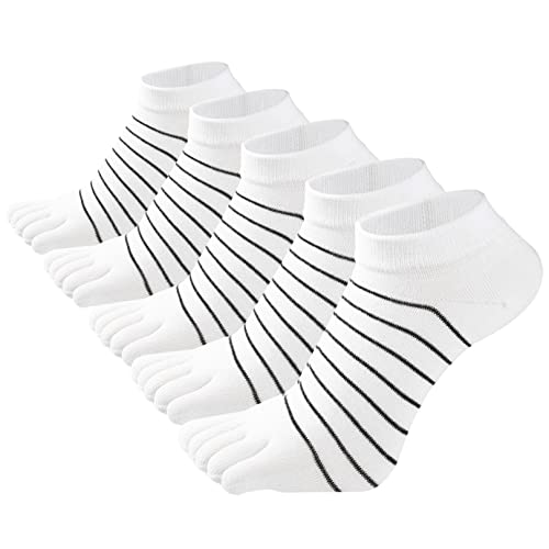 SEAUR Zehensocken Damen Bunt Fünf Finger Socken Baumwolle Sneaker Socken Weiß Streifen Kurz Socken Atmungsaktiv Sportsocken Laufsocken 5 Paar 36-42 von SEAUR