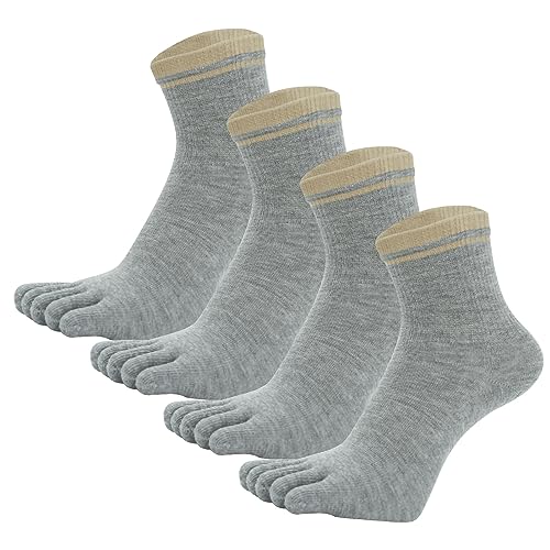 SEAUR Zehensocken Damen Fünf Finger Socken Baumwolle Sneaker Socken Grau Kurz Sportsocken Atmungsaktiv Laufsocken 4 Paar Socken 36-42 von SEAUR