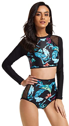 SEAUR Zweiteiliger Badeanzug Damen Langarm Rash Guard UPF 50+ Sonnenschutz Schwimmanzug Slim Fit Bikini Bademode UV Schutz Shirt Badeshorts - S von SEAUR