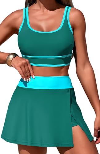SEAUR Zweiteiliger Badeanzug Damen Sport Bikini Set Schwimmrock mit Shorts und Tank Bikini Top für Strand Volleyball Handball Fußball Segel Kajakfahren Schwimmen - M von SEAUR