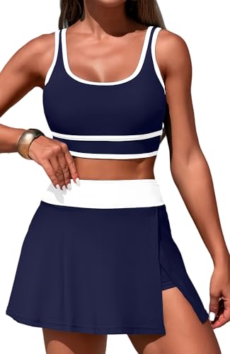 SEAUR Zweiteiliger Badeanzug Damen Sport Bikini Set Schwimmrock mit Shorts und Tank Bikini Top für Strand Volleyball Handball Fußball Segel Kajakfahren Schwimmen - M von SEAUR