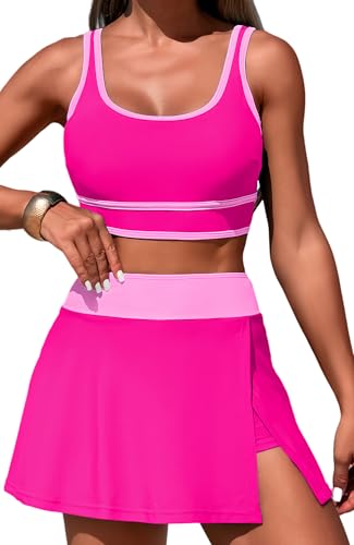 SEAUR Zweiteiliger Badeanzug Damen Sport Bikini Set Schwimmrock mit Shorts und Tank Bikini Top für Strand Volleyball Handball Fußball Segel Kajakfahren Schwimmen - M von SEAUR