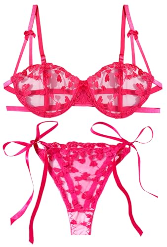 Süßes Set aus floralem Spitzen-BH und Höschen Zweiteiliges durchsichtiges Push-up-Dessous-Set mit durchsichtigen Bügeln von SEAUR