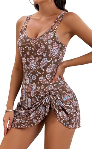 Tankini Damen Badeanzüge Gedruckt Sport Slim-Fit Einteiler Schwimmanzug Baden Anzüge Badeshorts Surfkleidung Schwimmrock mit Brustpolster von SEAUR